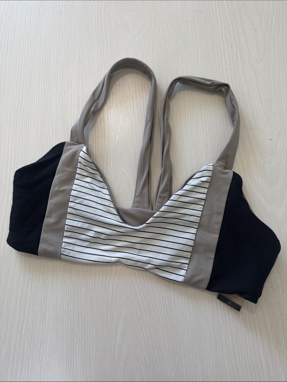 Boys + Arrows Black, White & Gray Striped Panel Swim Top